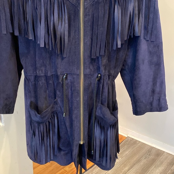 Vintage leather suede fringe jacket size M - Picture 4 of 17